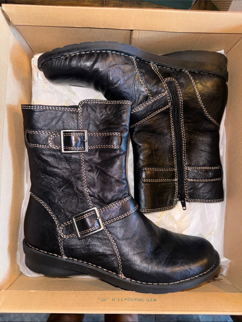 Women's Black Leather Mid-Calf Buckle Boot Clark’s 9 Nikki metro